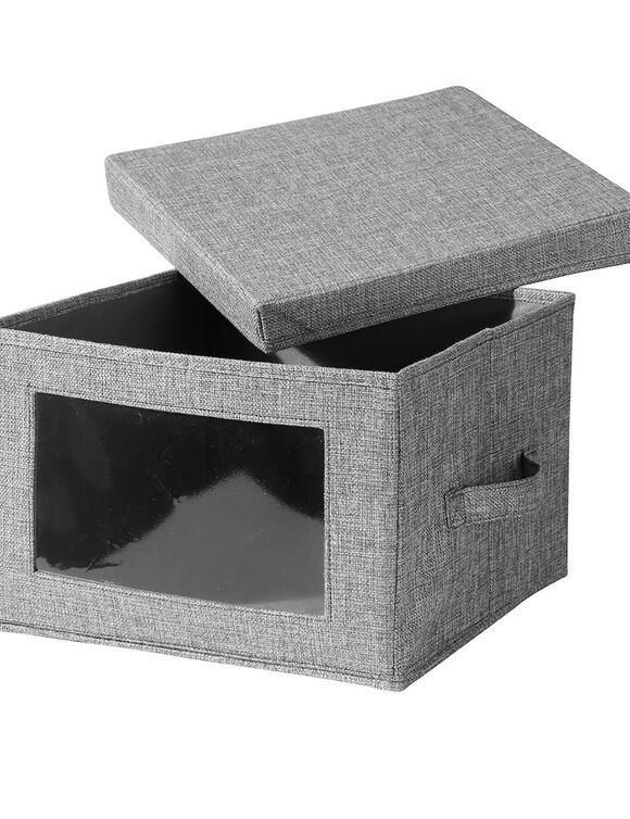Bo&icirc;te rangement pliable tissu gris &agrave; grande fen&ecirc;tre (gris)