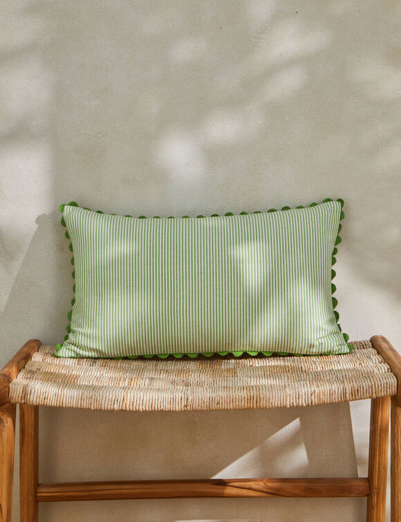 Coussin rectangulaire rayé coton (vert)