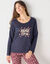 Tee-shirt manches longues coton uni imprimé placé "Beautiful" (bleu marine)