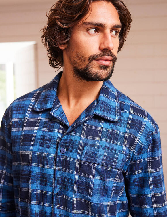 Pyjama carreaux en pilou (bleu)