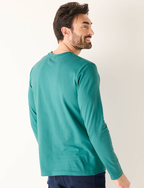 T-shirt met ronde hals en lange mouwen - set van 3 (aqua + groen + chiné beige)