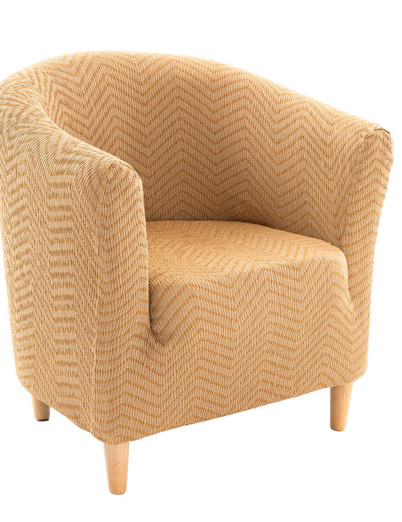 Rekbare hoes met 'visgraat' jacquardmotief, speciaal voor kuipzetel (beige)