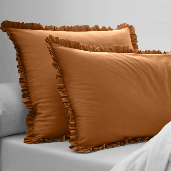 Effen bedlinnen in katoenbatist (kastanje)