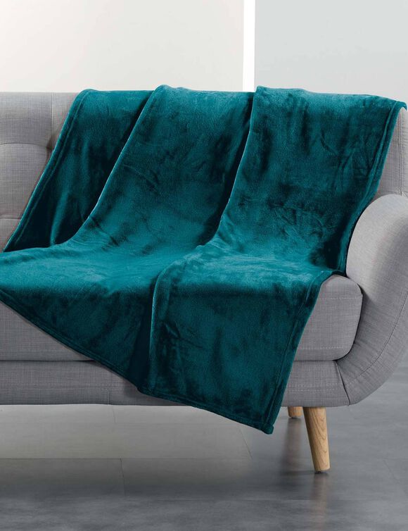 Plaid polaire, toucher peluche (bleu canard)