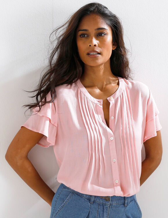 Chemisier manches courtes papillon, cr&eacute;pon (rose)