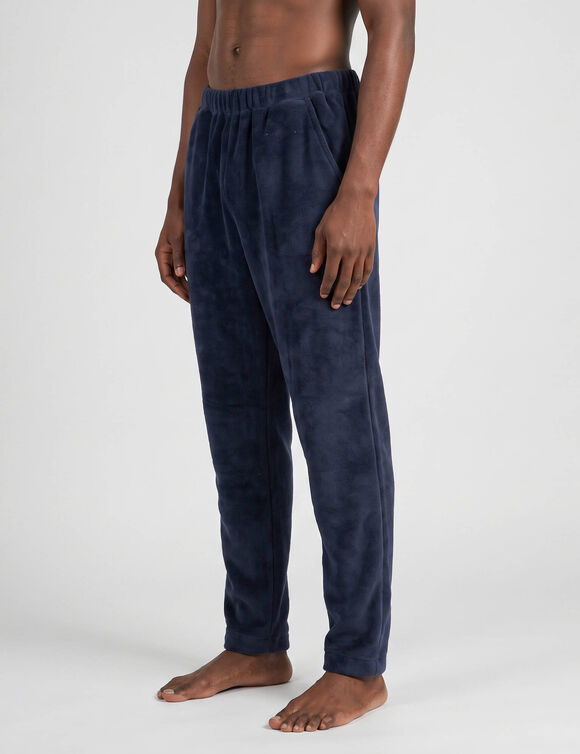 Huisbroek, elastische tailleband, fleece met pluche-achtig gevoel (marine)