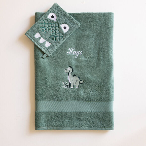 Collection éponge enfant brodée personnalisable dinosaure coton - 380g/m2 (eucalyptus)