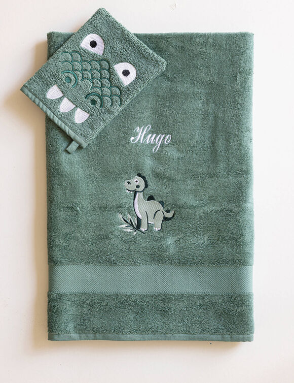 Collection éponge enfant brodée personnalisable dinosaure coton - 380g/m2 (eucalyptus)