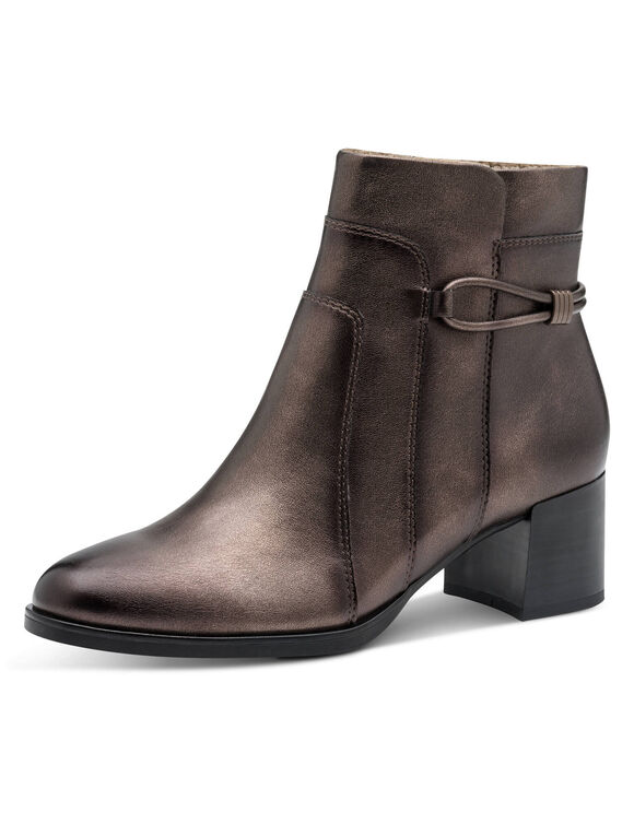 Comfortabele bottines in 2 materialen met sleehak en rits (bronskleur)
