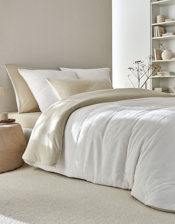 Omkeerbaar bedlinnen in jerseyfleece met pluchetouch (zandkleur)
