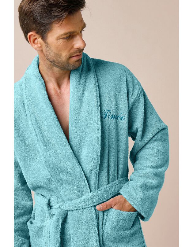 Badjas in lusjesbadstof met sjaalkraag, volwassenen, personaliseerbaar (watergroen)
