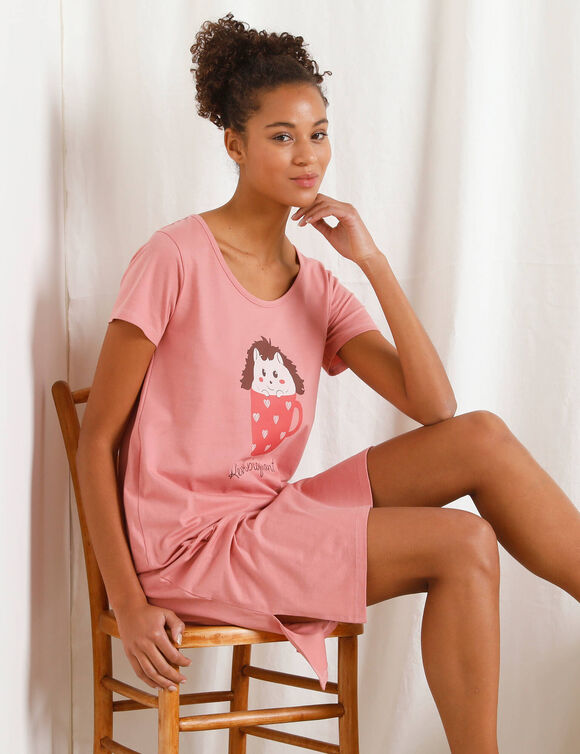 Kort nachthemd met 'egel' print (grijsroze)