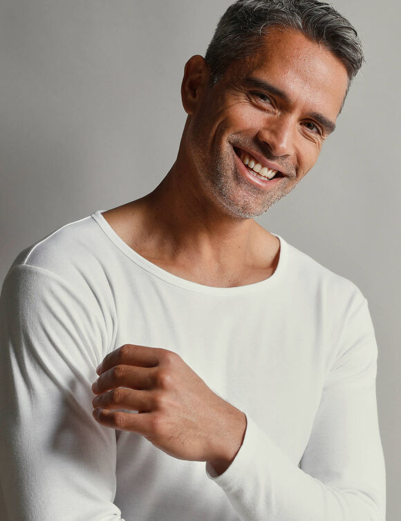 T-shirt sous-vêtement homme col rond manches longues chaleur douce - lot de 2 (blanc)