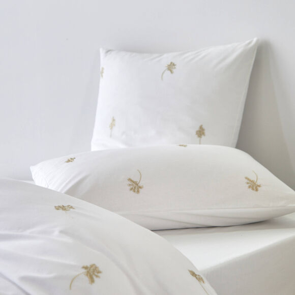 Linge de lit blanc brod&eacute; fleurs - coton 57 fils/cm&sup2; (blanc)