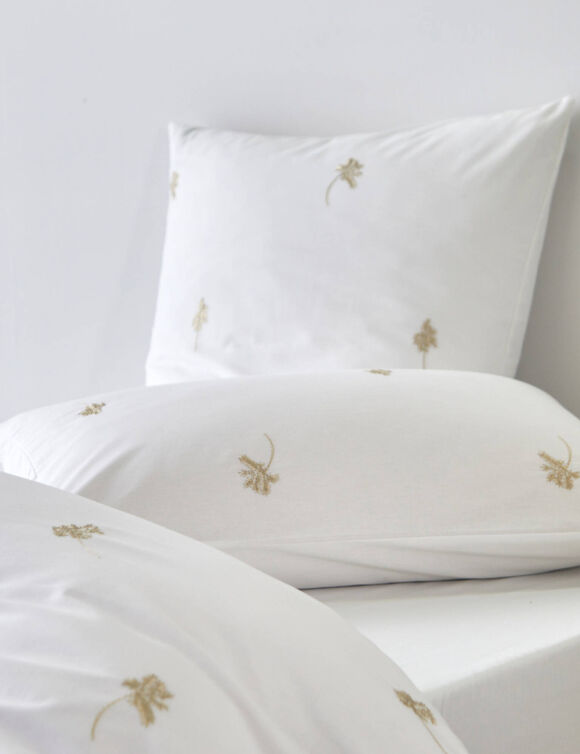 Linge de lit blanc brod&eacute; fleurs - coton 57 fils/cm&sup2; (blanc)