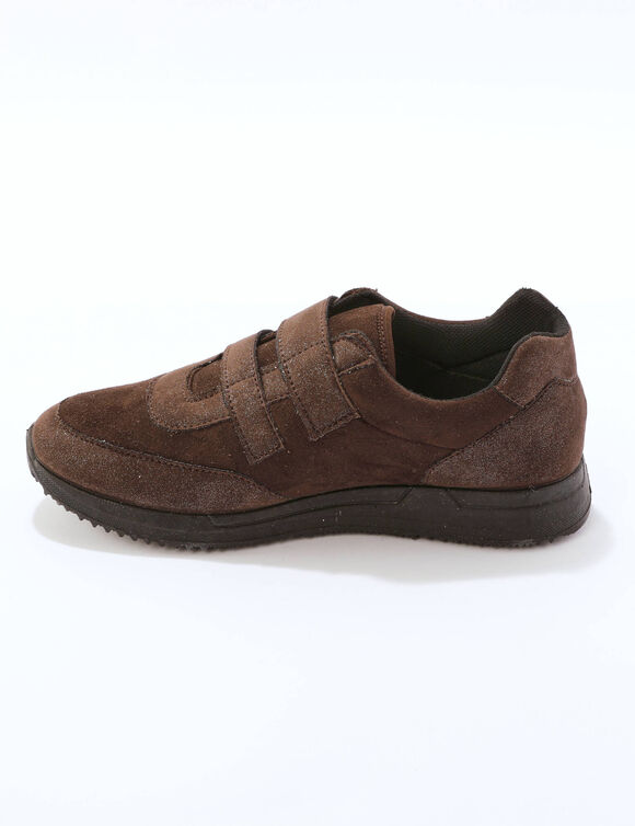Sneakers met klittenband, speciaal voor gevoelige voeten, van rekbare stof (chocolade)