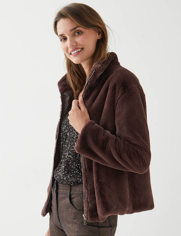 Veste zipp&eacute;e douceur peluche  (marron)