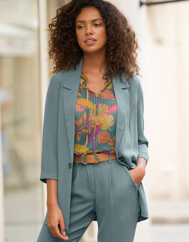Veste blazer fluide manches 3/4 (vert grisé)