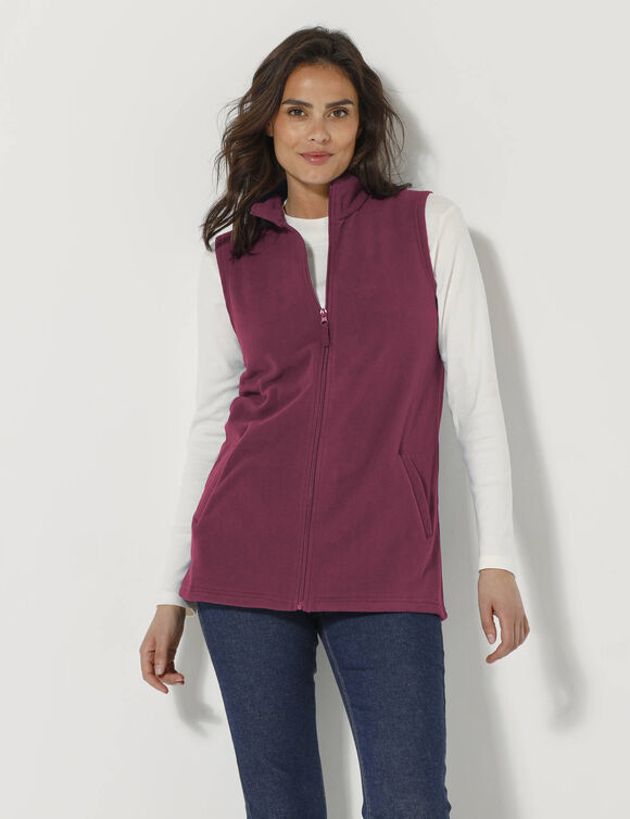 Veste polaire zippée sans manches (prune)
