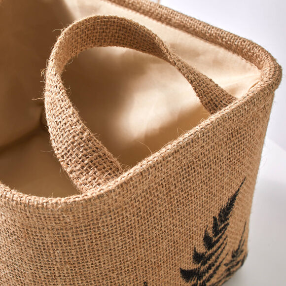Juten mand met varenprint - set van 2 (vlaskleur)