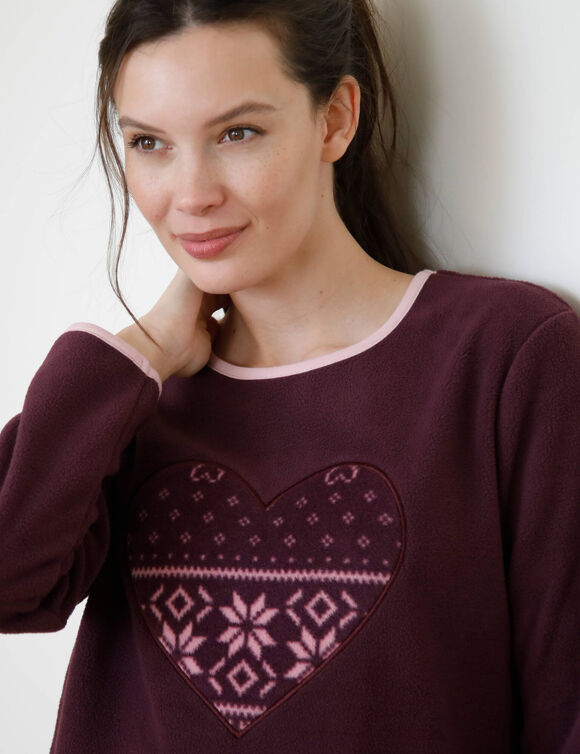 Pyjamabroek met bedrukte harten, fleece (pruim)