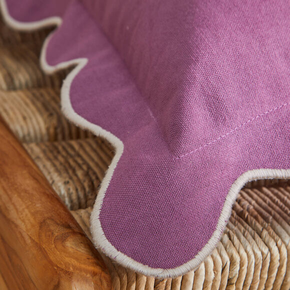 Coussin uni coton finition feston (mauve)