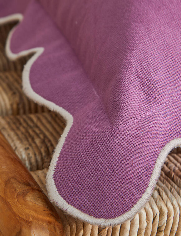 Coussin uni coton finition feston (mauve)