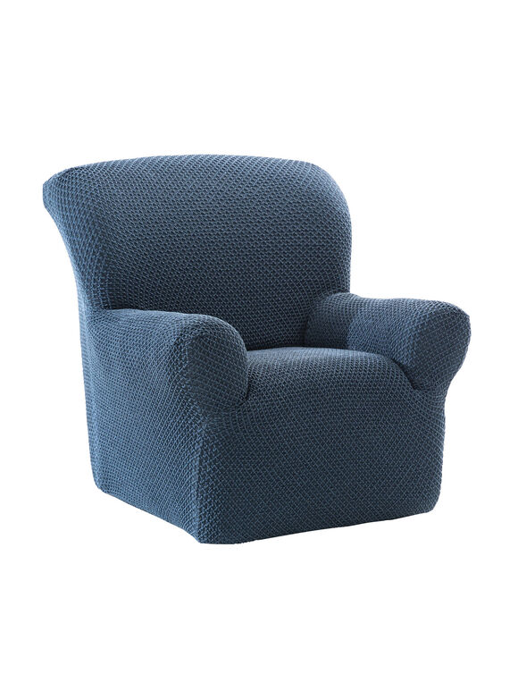Getextureerde, bi-rekbare hoes voor zitbank en fauteuil met armleuningen (blauw)