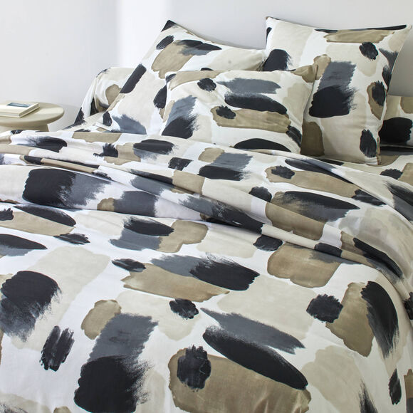 Linge de lit Ernest en coton imprim&eacute; (beige / zwart)