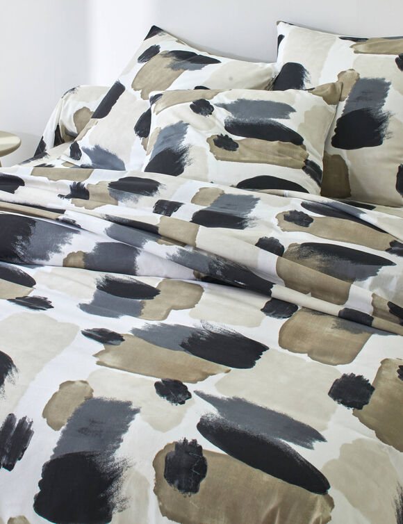 Linge de lit Ernest en coton imprim&eacute; (beige / noir)