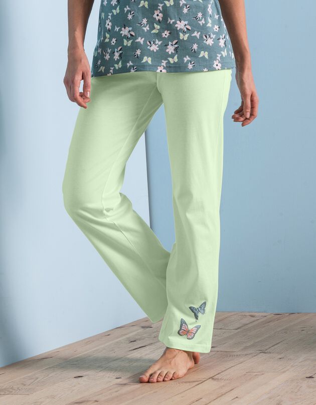 Pantalon pyjama imprimé placé papillons - coton, anis, hi-res