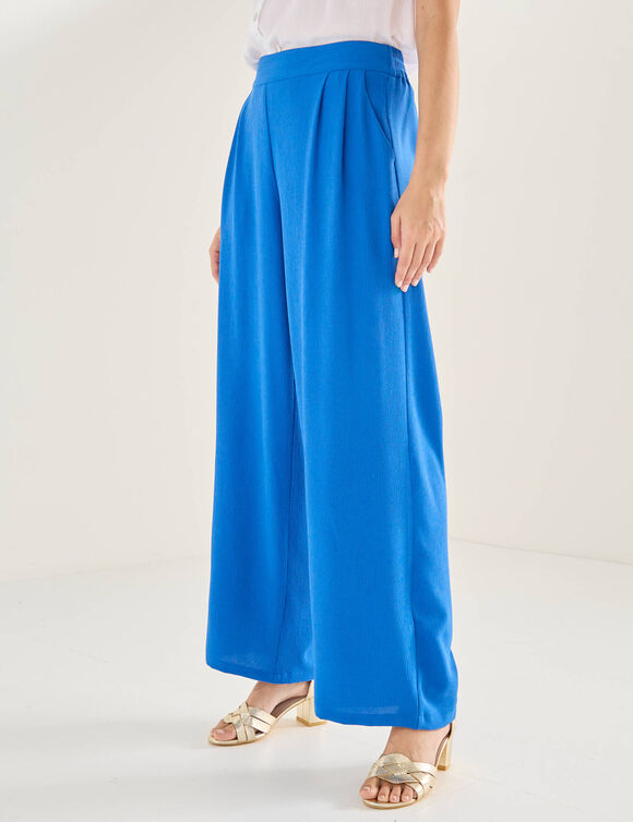 Pantalon large taille haute &agrave; enfiler, cr&ecirc;pe fluide (bleu)