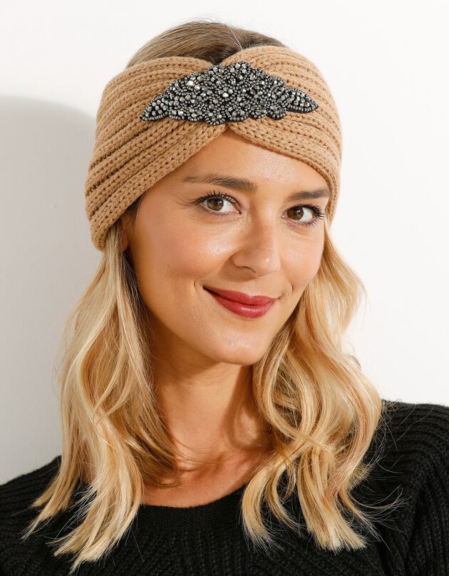 Headband en maille avec bijou (beige)