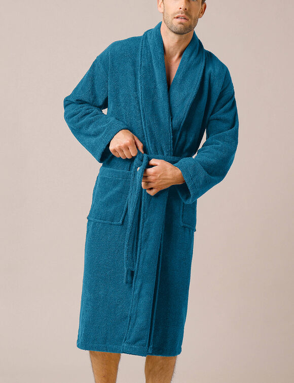 Badjas in lusjesbadstof met sjaalkraag, unisex volwassenen (pauwblauw)
