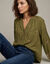 Flanel-blouse, 7/8-mouwen, bedrukt met borduureffect (bronskleur)
