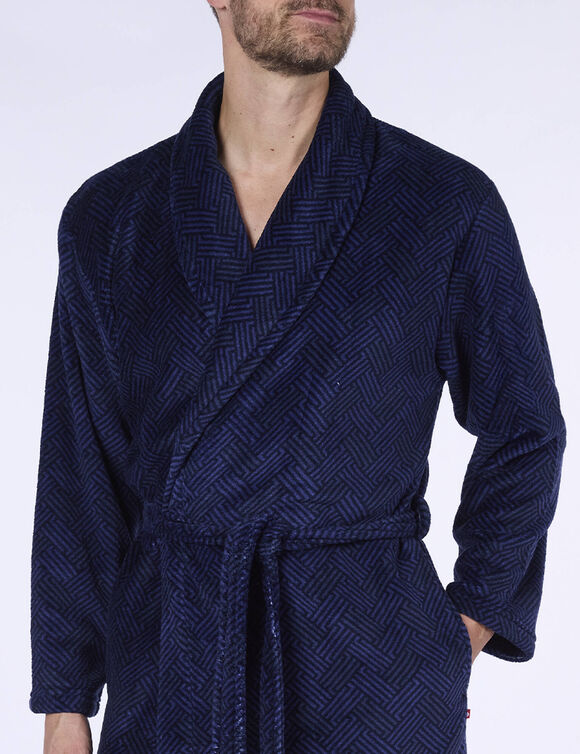Robe de chambre maille polaire imprimée toucher peluche (bleu)
