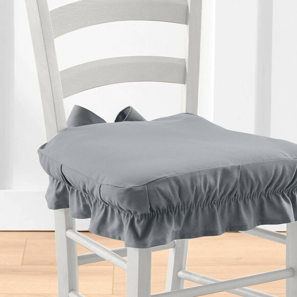 Housse chaise unie volant&eacute;e coton bachette (gris perle)