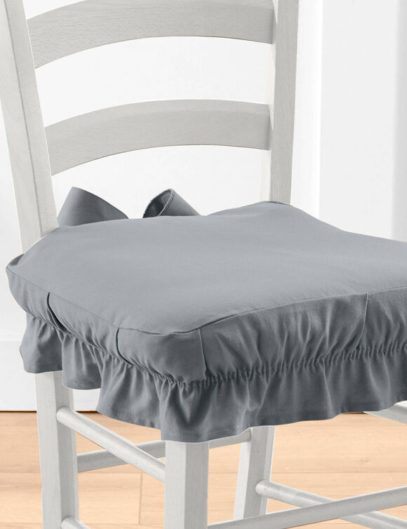 Housse chaise unie volant&eacute;e coton bachette (gris perle)
