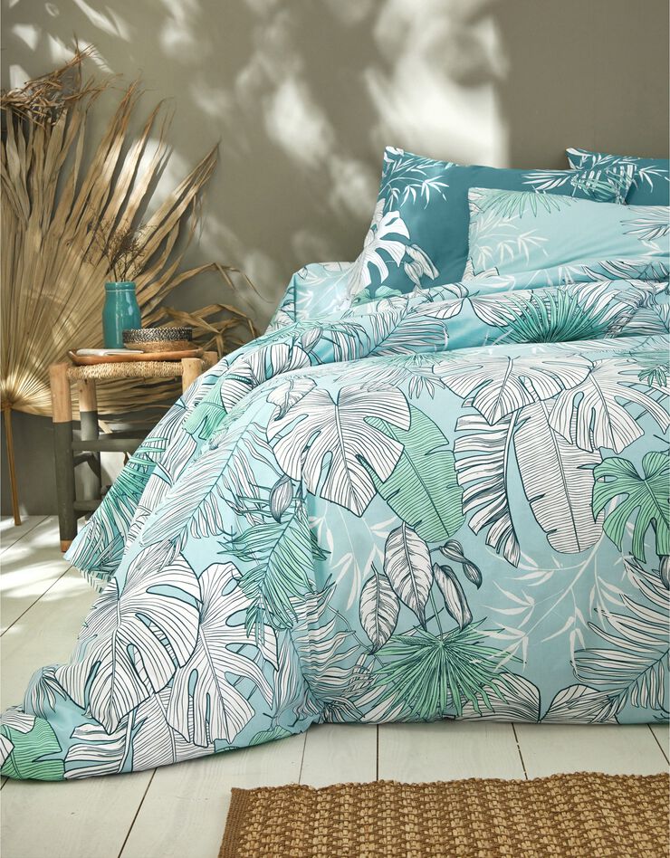 Linge de lit Mahao en coton à motifs feuilles de palmes, vert Linge de lit Mahao en coton à motifs feuilles de palmes, vert, hi-res image number 1