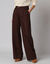 Pantalon large &agrave; pinces uni, en viscose-lin (chocolat)