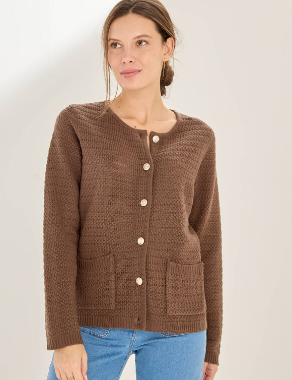 Cardigan uni maille fantaisie (chocolat)