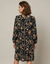 Robe courte col rond, manches 7/8&egrave;me, imprim&eacute; fleurs (noir / caramel)