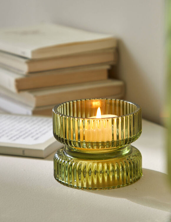 Gegroefde kaarshouder in glas (groen)