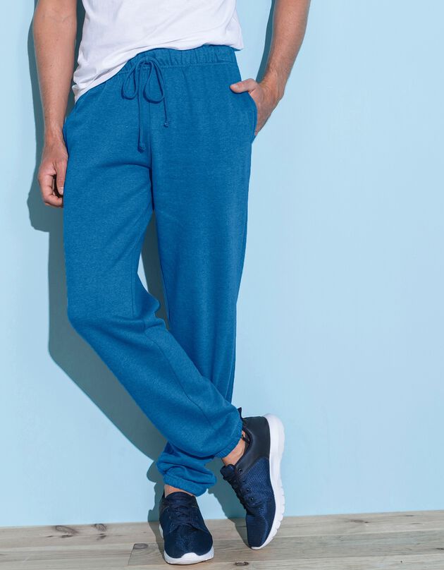 Pantalon jogging molleton bas élastiqué, bleu, hi-res