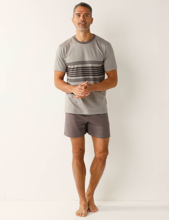 Pyjama short coton rayé (gris)