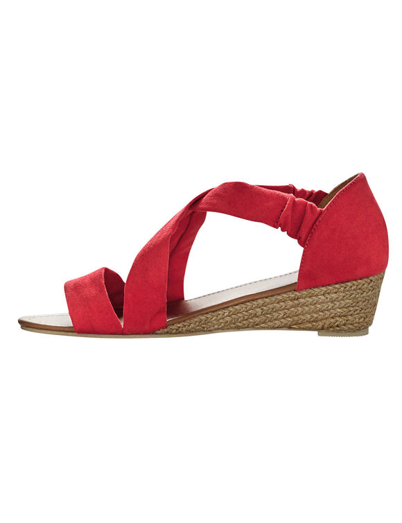 Sandales compensées élastiquées dessus microfibre effet suédine (rouge)