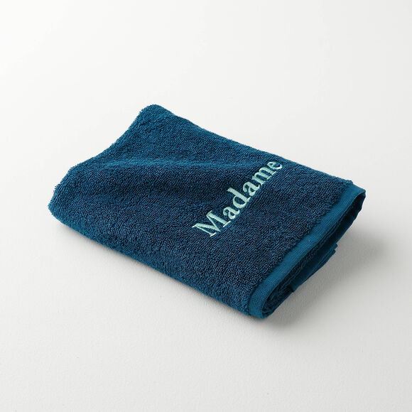 Collection serviettes de bain 420 g/m&sup2; brod&eacute;es "MADAME" (bleu paon)