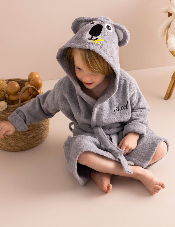 Peignoir de bain enfant personnalisable koala &agrave; capuche (gris)