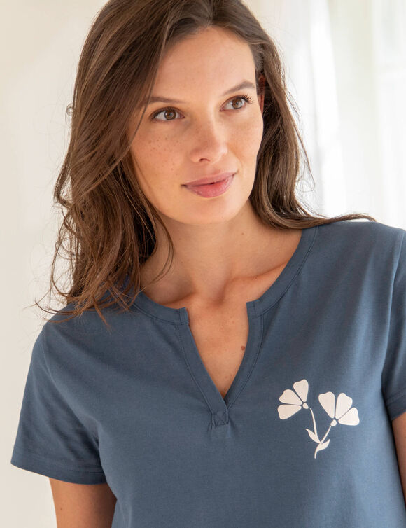 T-shirt de pyjama manches courtes imprim&eacute; "fleurs"  (bleu)