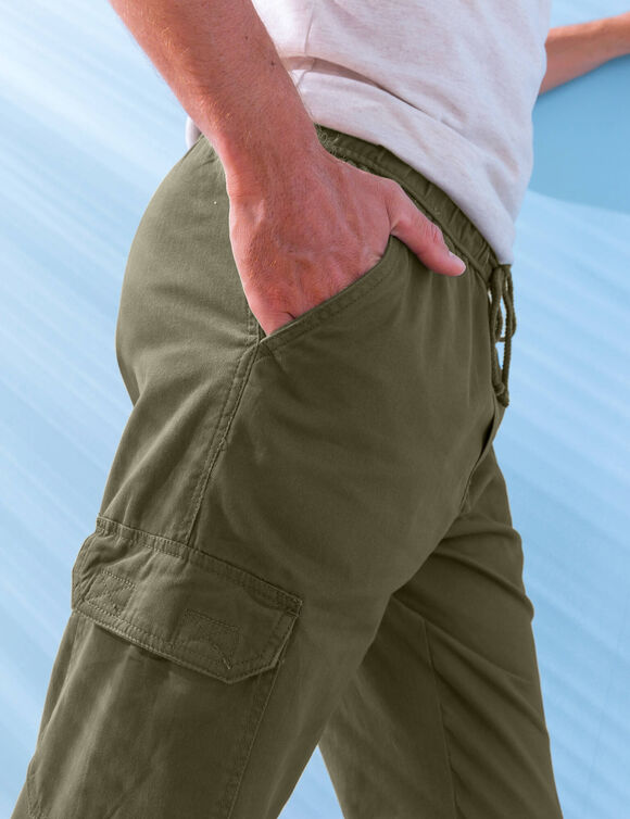 Pantalon cargo gabardine élastiqué (kaki)